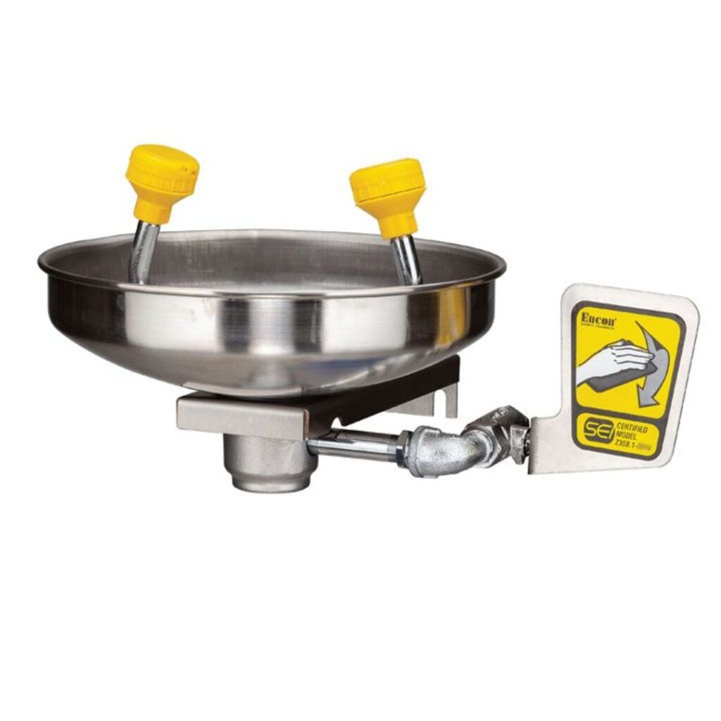 Wall Mount Eye/Facewash SS Bowl, 2.4 gpm Acetal Eyewash Heads Encon